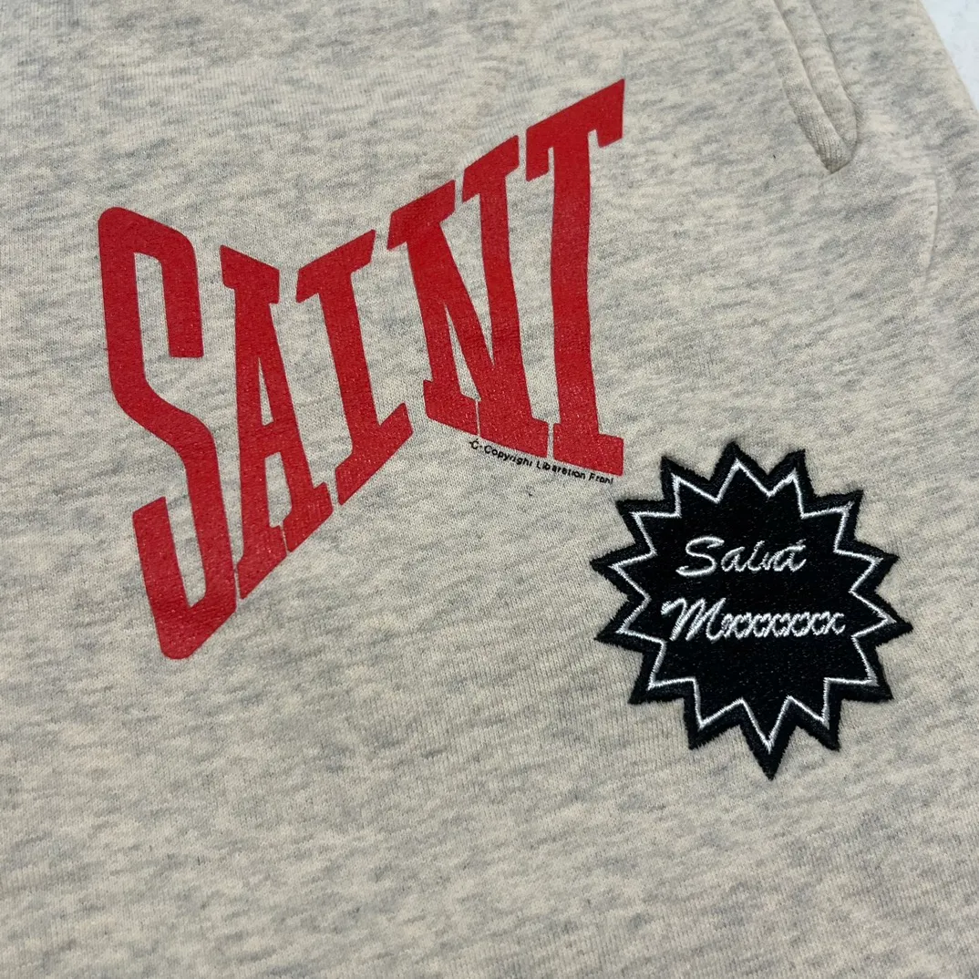 SAINT Mxxxxxx 'SAINT' SWEAT SHORTS/GRY/BLK embroidered SAINT LOGO basic shorts, distressed gray/washed black S-XL, four needles and six threads throughout, produced by a major domestic factory, imported Tajima machine embroidery, washed and distressed, original version